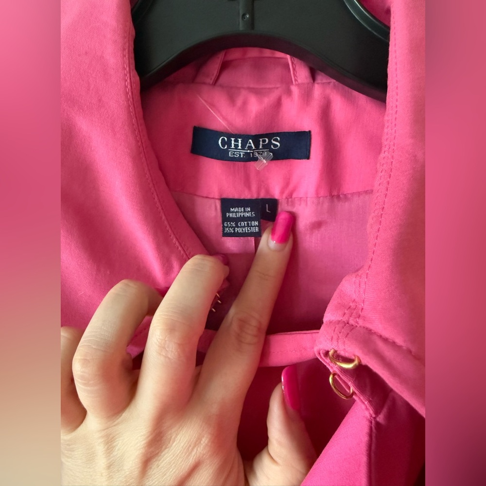 Chaps Pink Trench Coat with Belted Waist - Picture 3 of 5